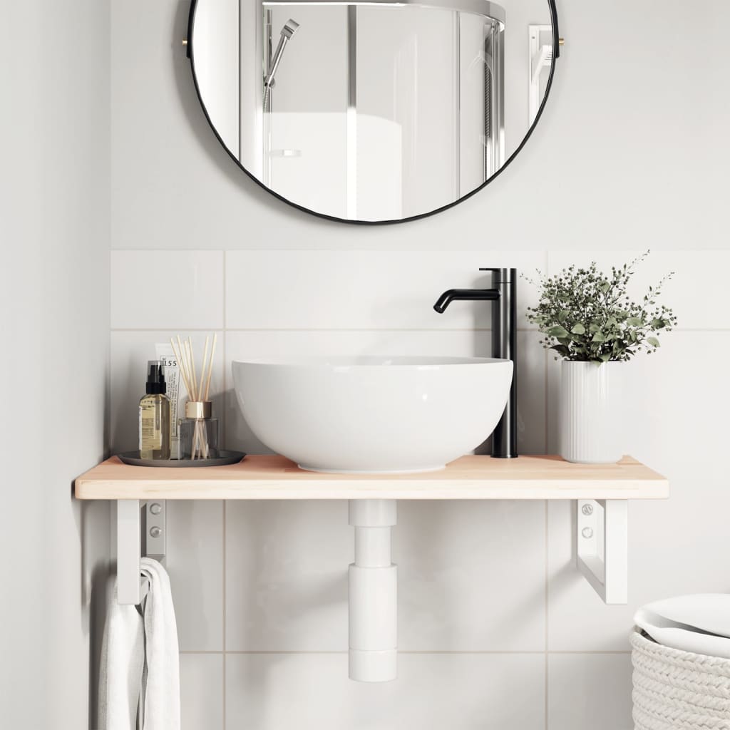 Basin Shelf Wall Mounted Steel and Solid Wood Oak