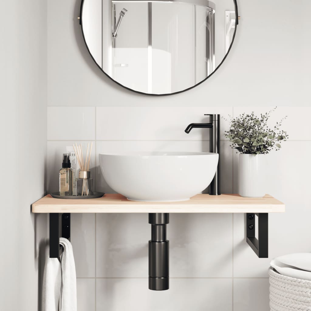 Basin Shelf Wall Mounted Steel and Solid Wood Oak