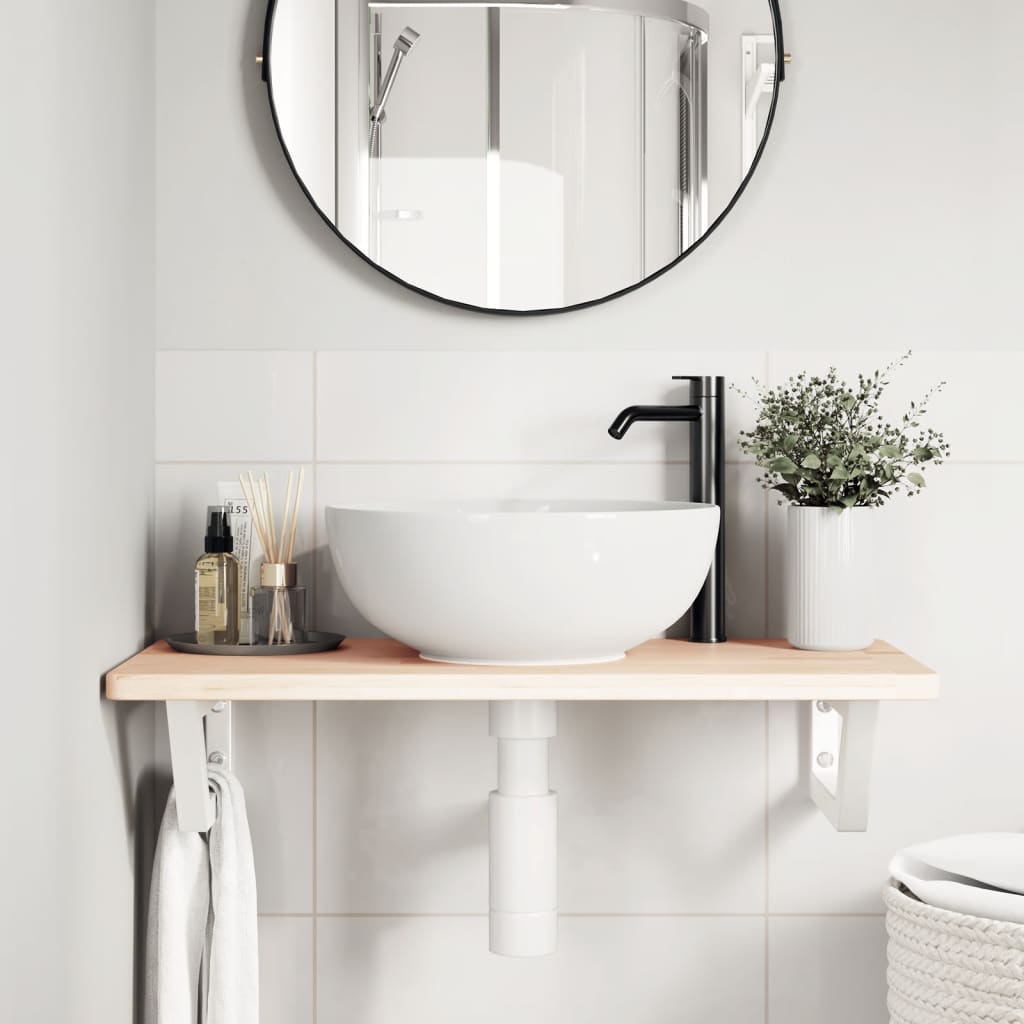 Basin Shelf Wall Mounted Steel and Solid Wood Oak
