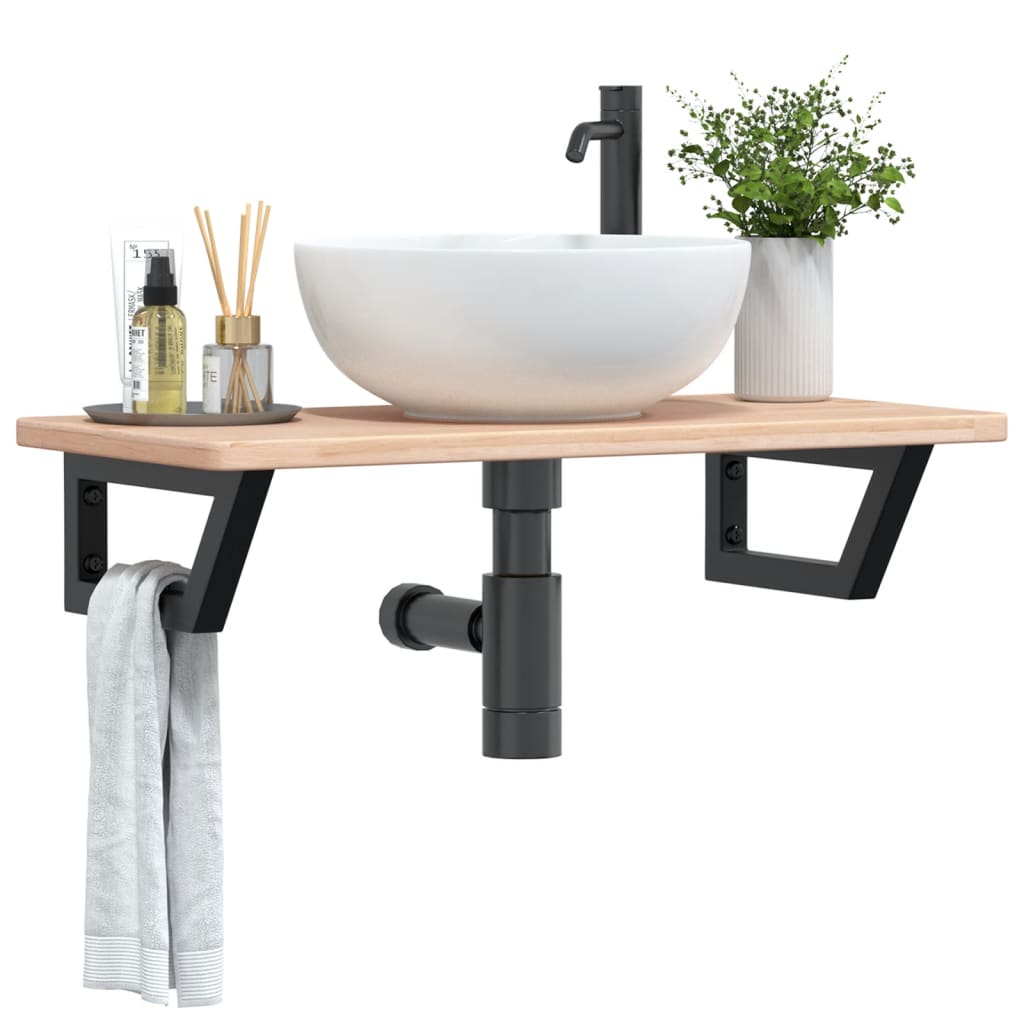 Basin Shelf Wall Mounted Steel and Solid Wood Oak