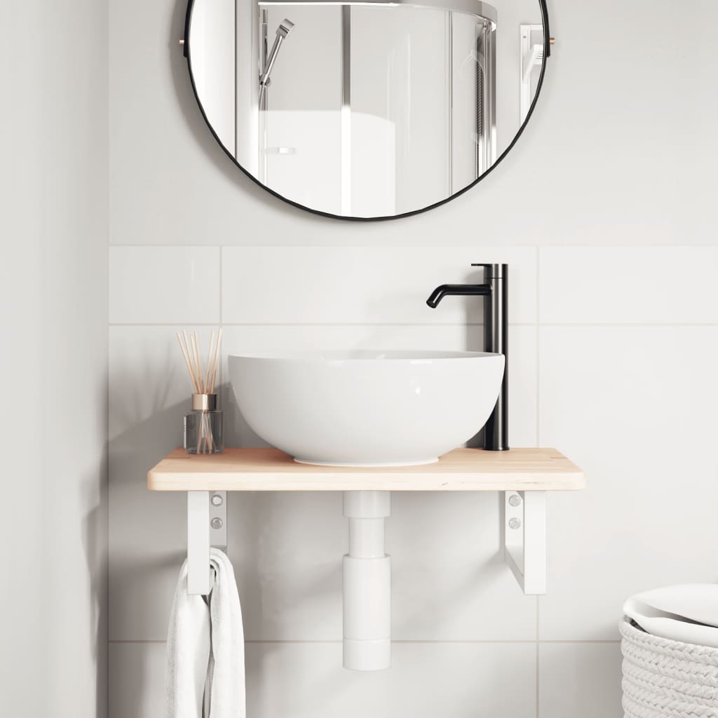 Basin Shelf Wall Mounted Steel and Solid Wood Oak
