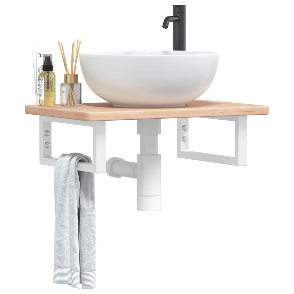Basin Shelf Wall Mounted Steel and Solid Wood Oak