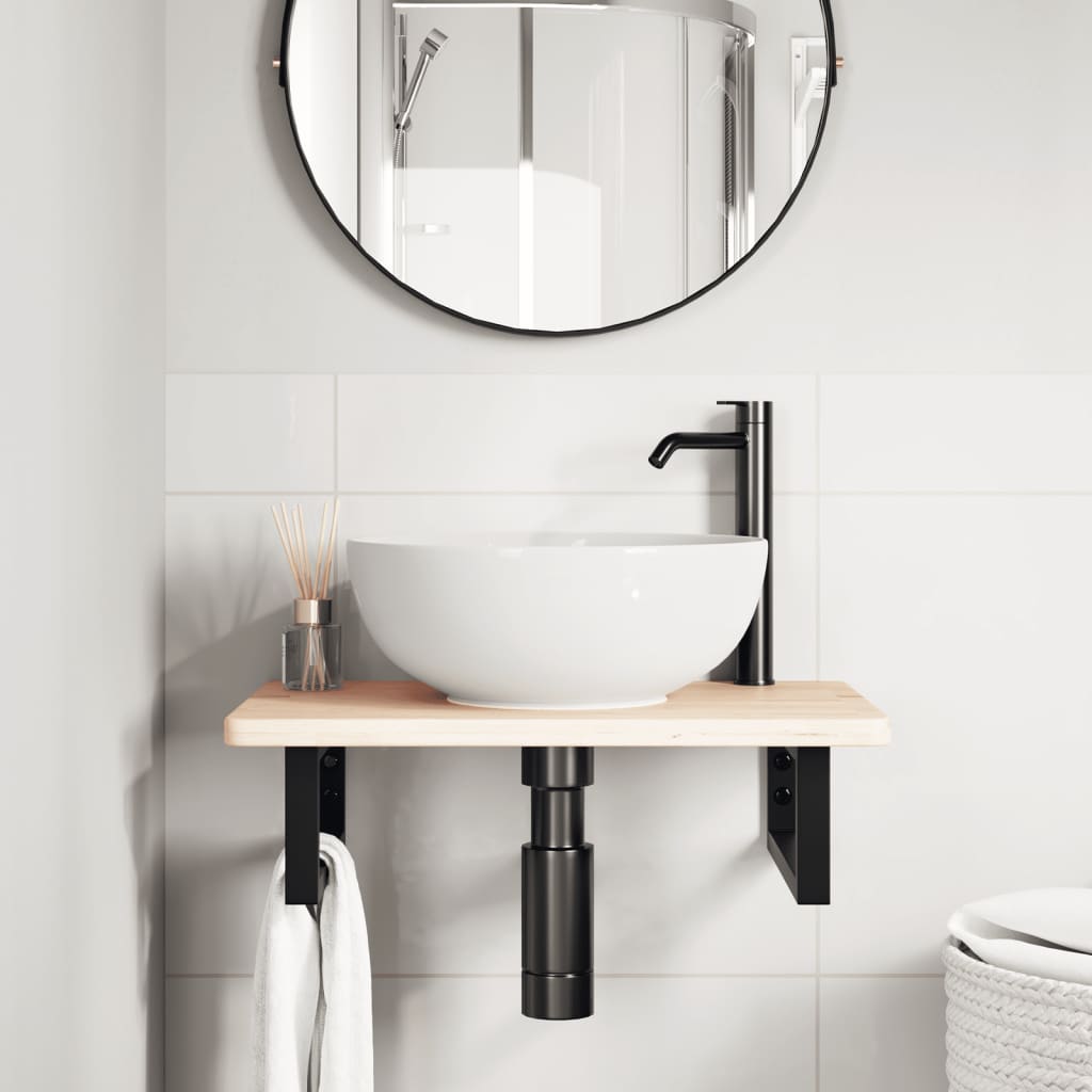 Basin Shelf Wall Mounted Steel and Solid Wood Oak