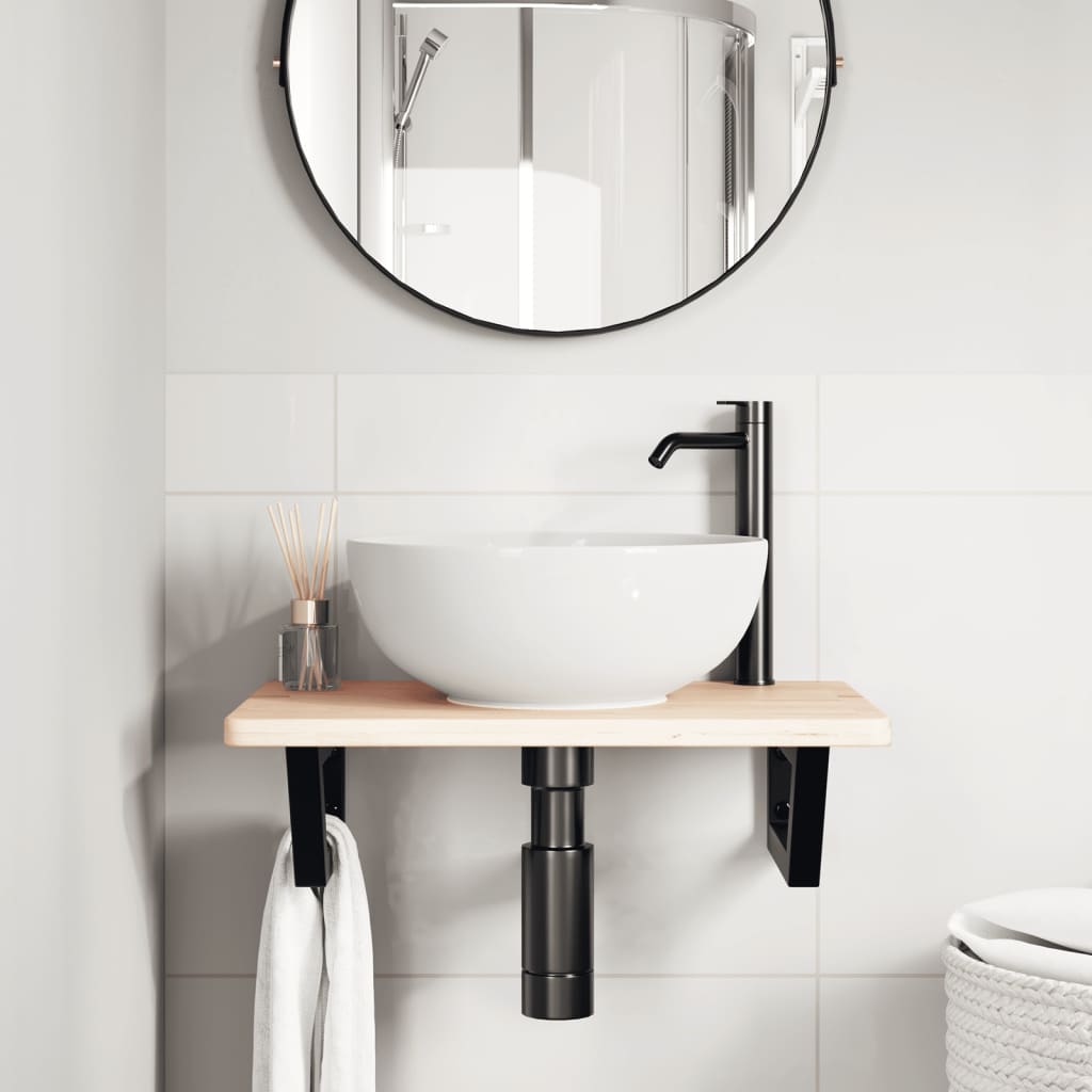 Basin Shelf Wall Mounted Steel and Solid Wood Oak