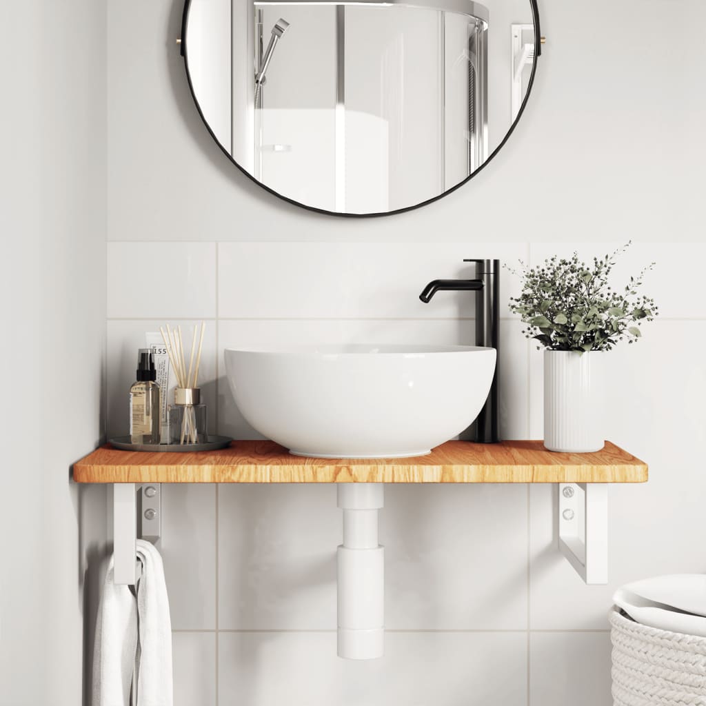 Basin Shelf Wall Mounted Steel and Solid Wood Oak