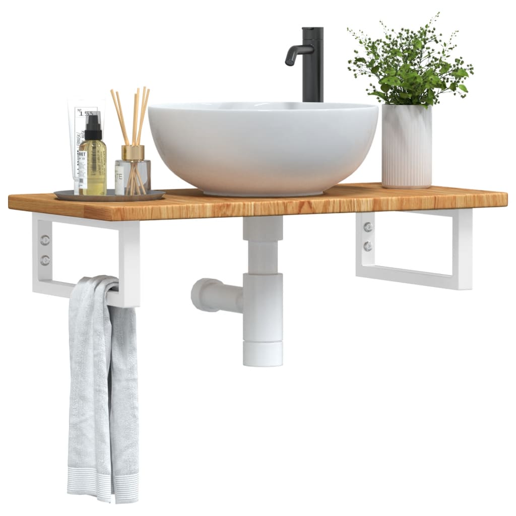 Basin Shelf Wall Mounted Steel and Solid Wood Oak