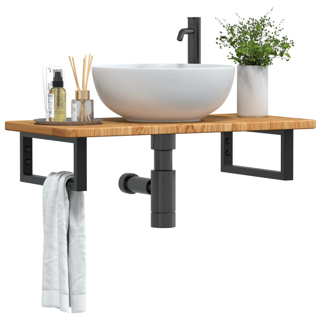 Basin Shelf Wall Mounted Steel and Solid Wood Oak