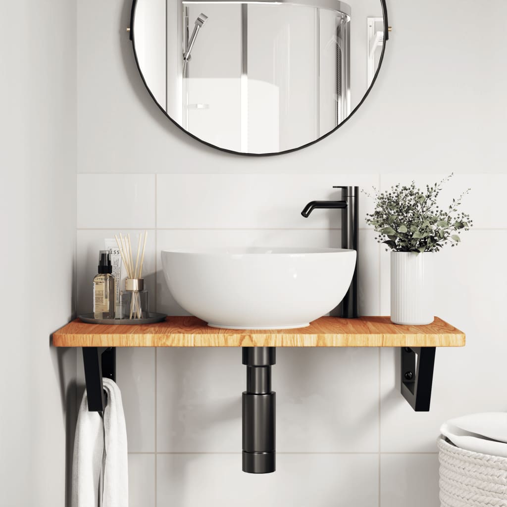 Basin Shelf Wall Mounted Steel and Solid Wood Oak