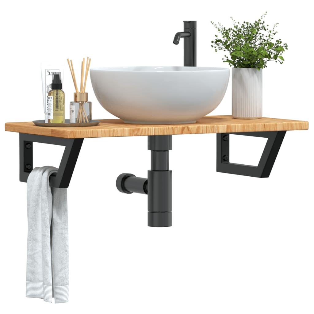 Basin Shelf Wall Mounted Steel and Solid Wood Oak