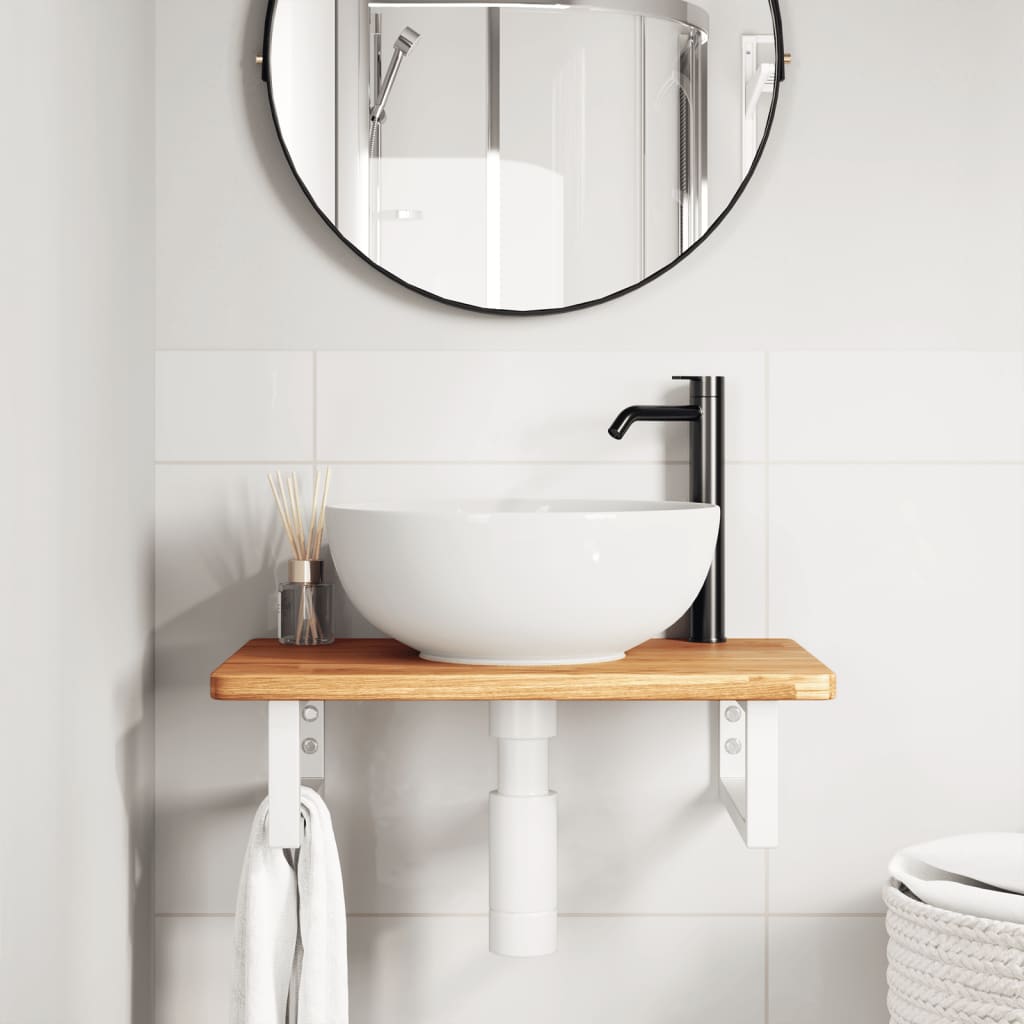 Basin Shelf Wall Mounted Steel and Solid Wood Oak