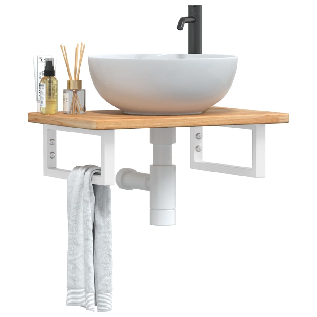 Basin Shelf Wall Mounted Steel and Solid Wood Oak