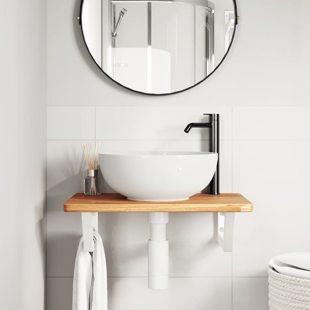 Basin Shelf Wall Mounted Steel and Solid Wood Oak