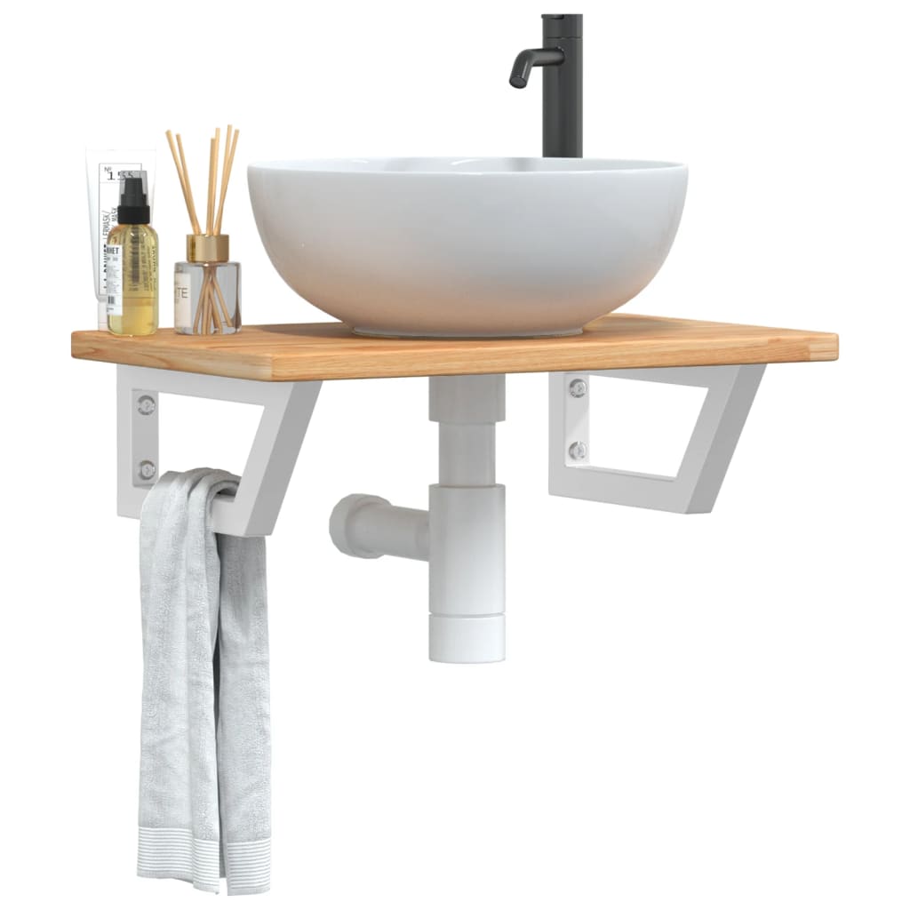 Basin Shelf Wall Mounted Steel and Solid Wood Oak