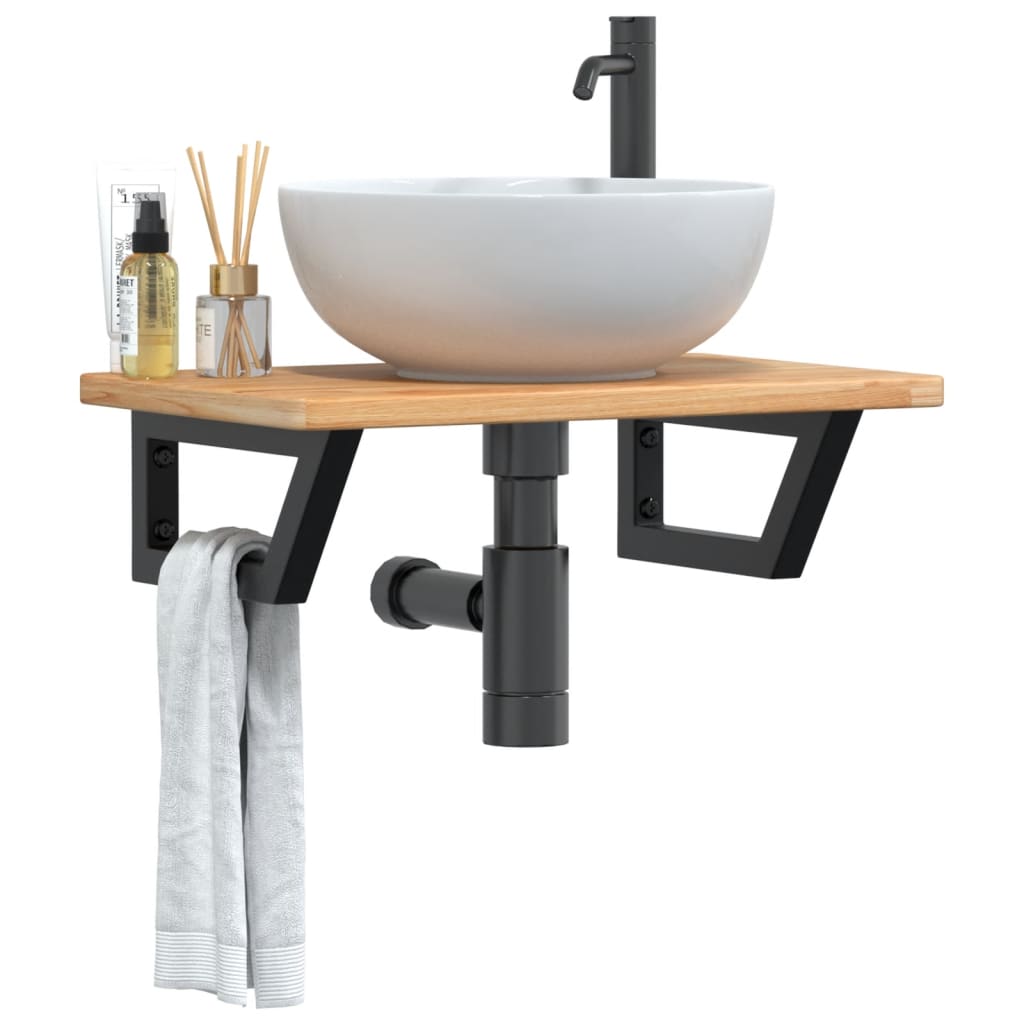 Basin Shelf Wall Mounted Steel and Solid Wood Oak