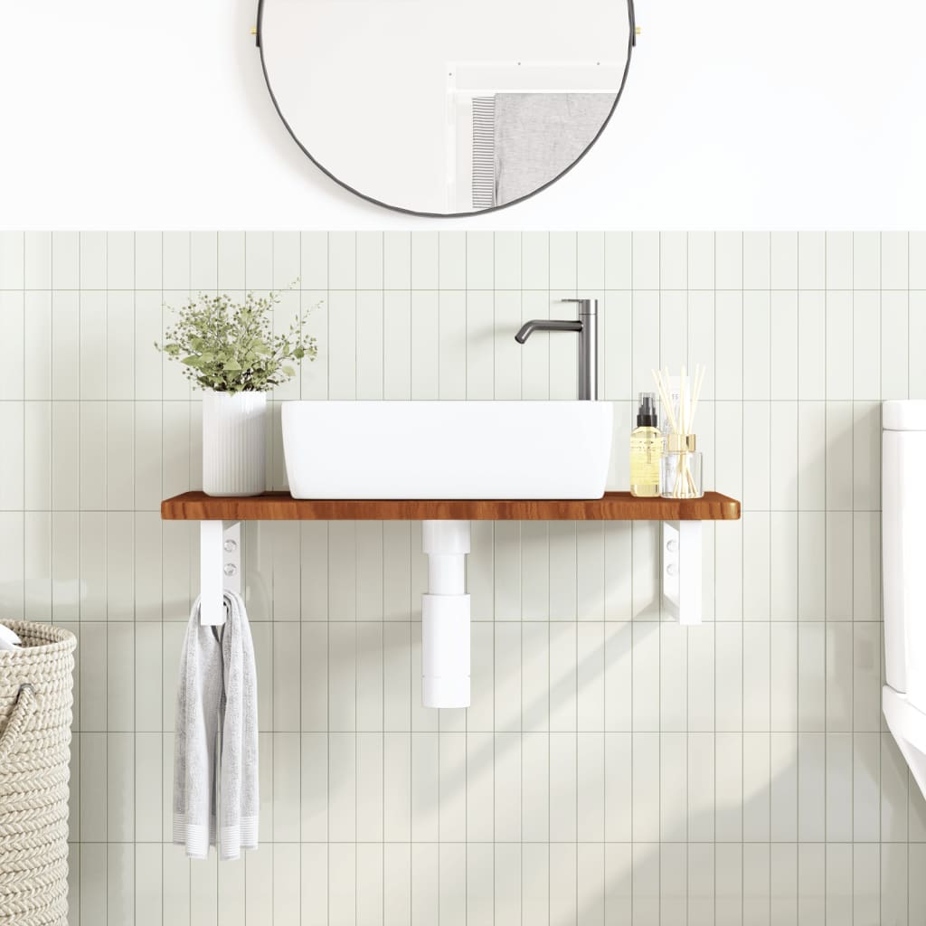 Basin Shelf Wall Mounted Steel and Solid Wood Oak
