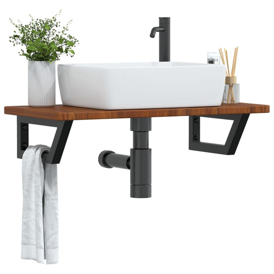 Basin Shelf Wall Mounted Steel and Solid Wood Oak