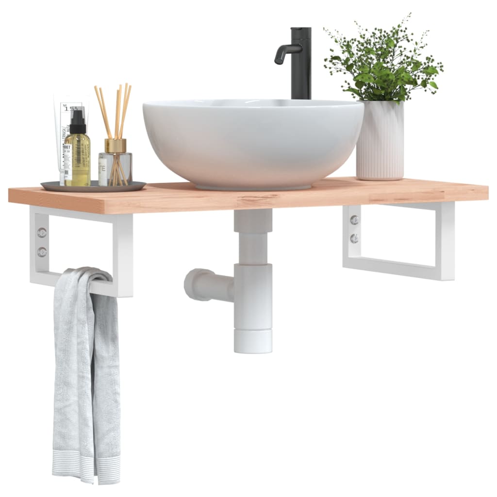 vidaXL Basin Shelf Wall Mounted Steel and Solid Wood Beech