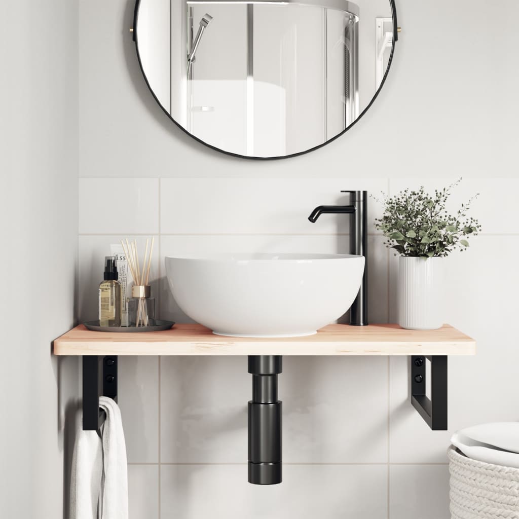 Basin Shelf Wall Mounted Steel and Solid Wood Beech