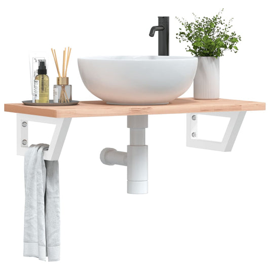 Basin Shelf Wall Mounted Steel and Solid Wood Beech