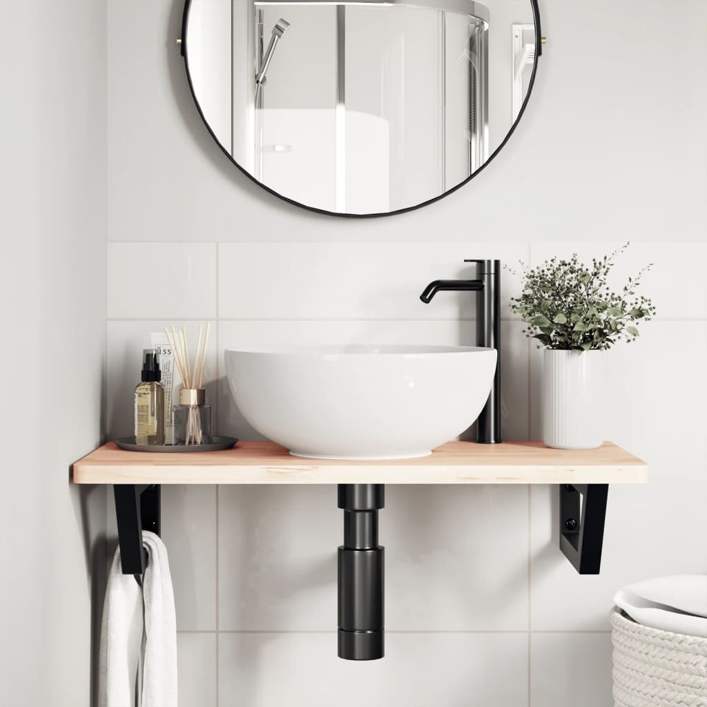 Basin Shelf Wall Mounted Steel and Solid Wood Beech