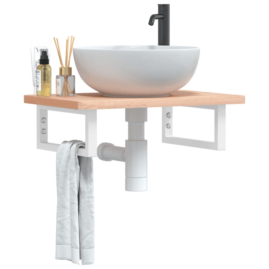 vidaXL Basin Shelf Wall Mounted Steel and Solid Wood Beech