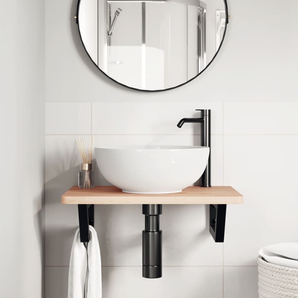 Basin Shelf Wall Mounted Steel and Solid Wood Beech