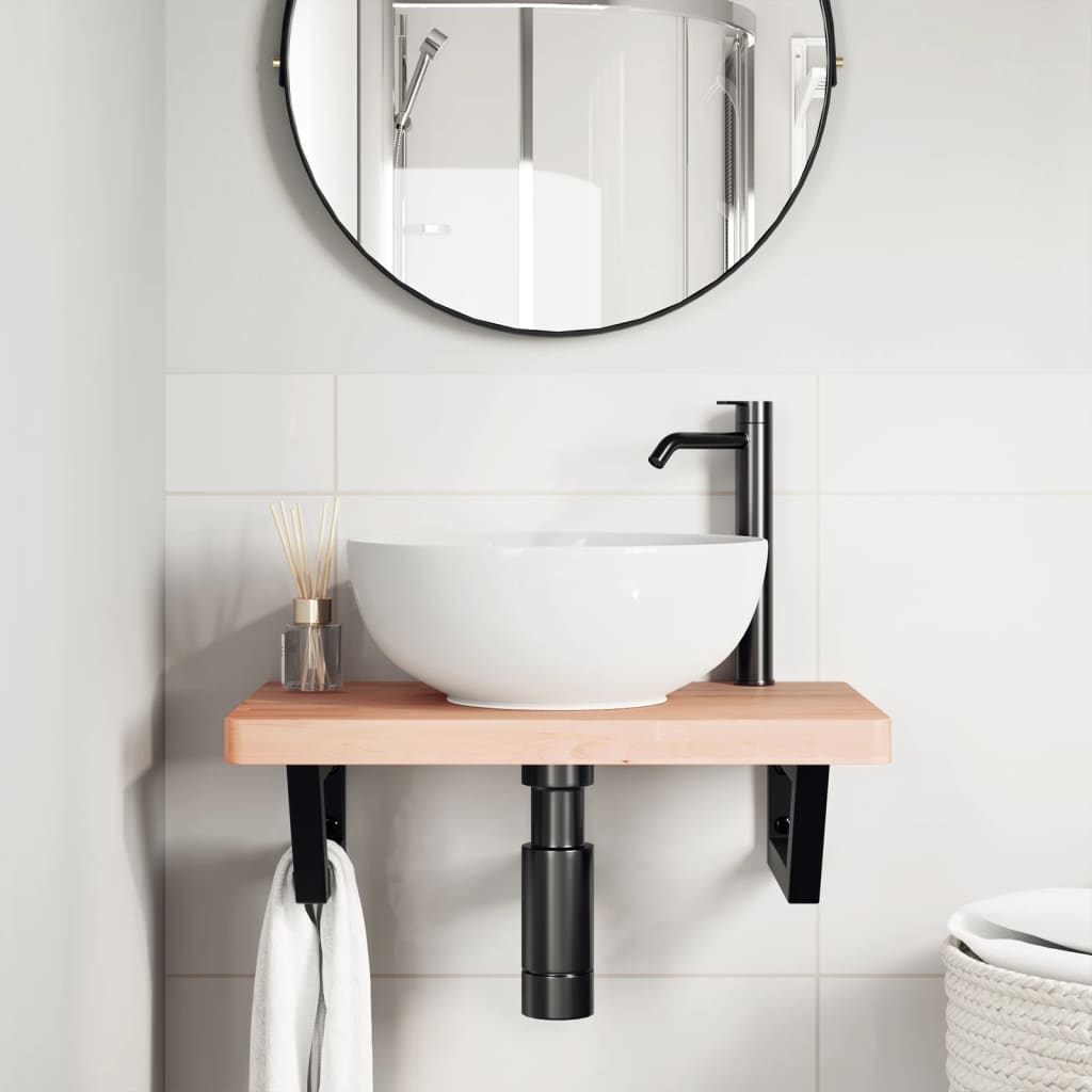 Basin Shelf Wall Mounted Steel and Solid Wood Beech