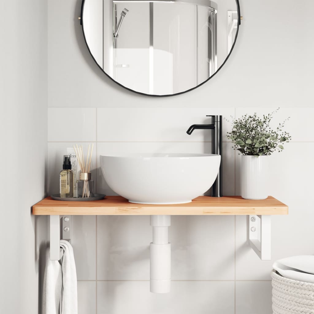 Basin Shelf Wall Mounted Steel and Solid Wood Beech