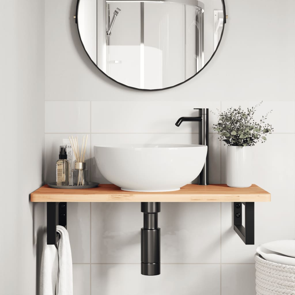Basin Shelf Wall Mounted Steel and Solid Wood Beech
