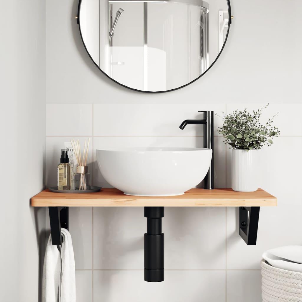 Basin Shelf Wall Mounted Steel and Solid Wood Beech