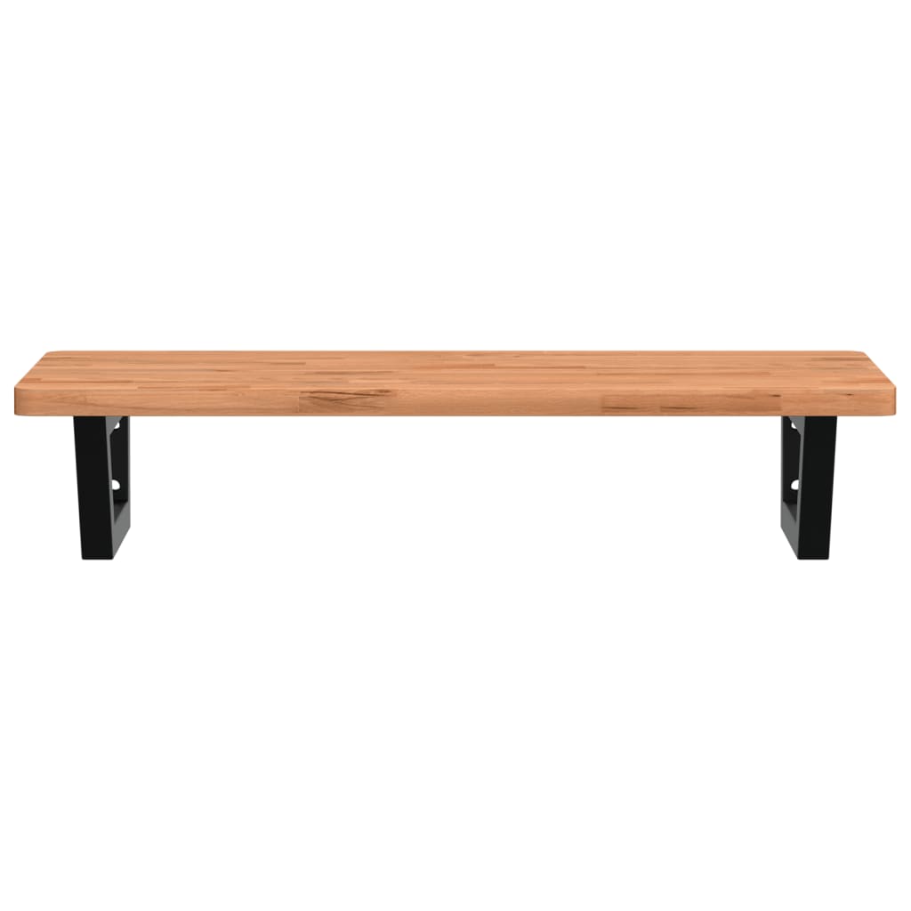 Basin Shelf Wall Mounted Steel and Solid Wood Beech