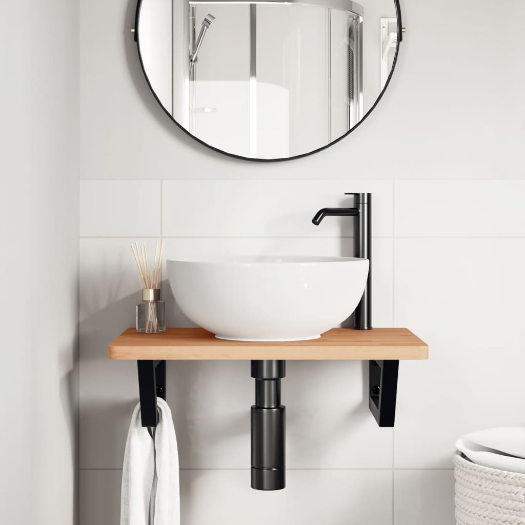 Basin Shelf Wall Mounted Steel and Solid Wood Beech