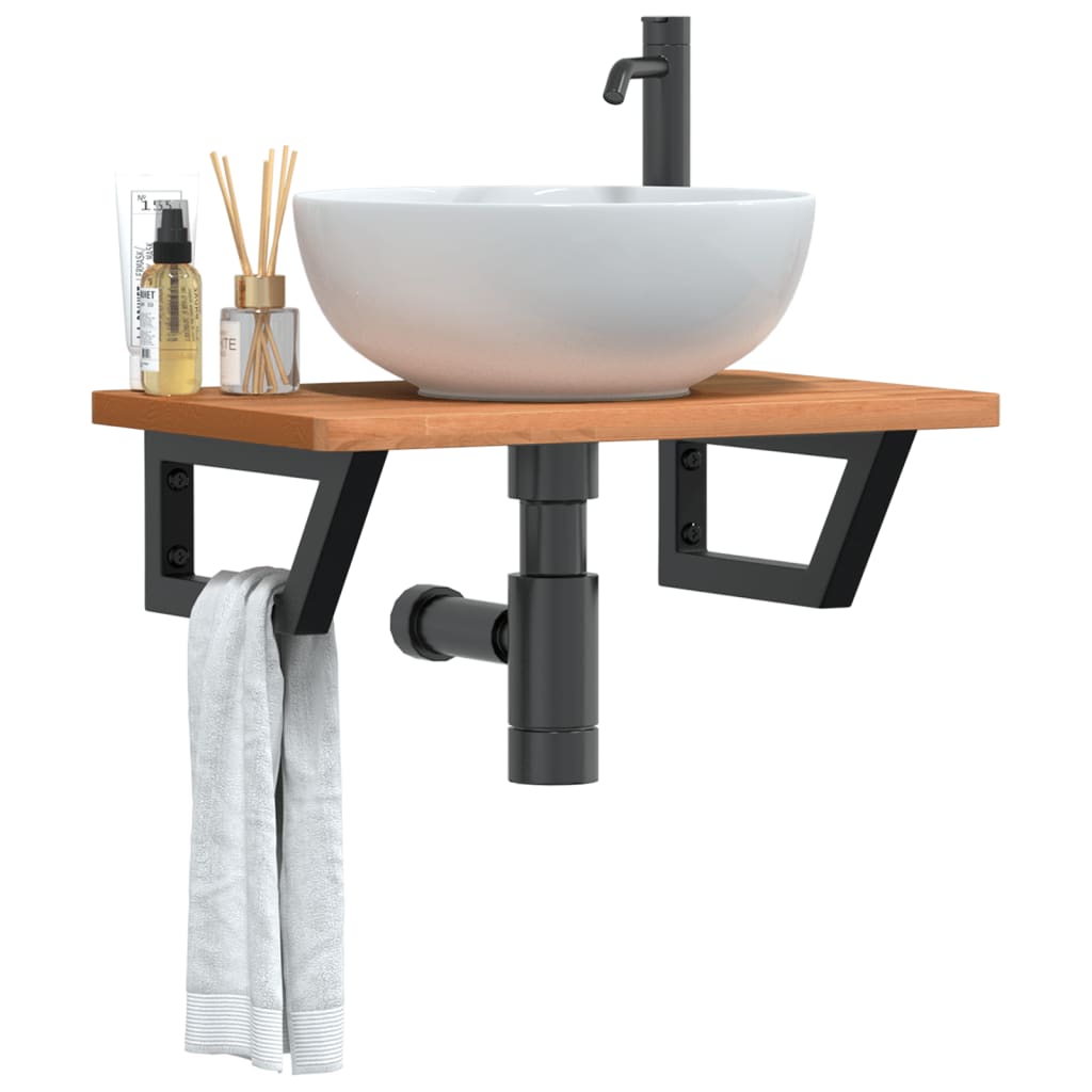 Basin Shelf Wall Mounted Steel and Solid Wood Beech