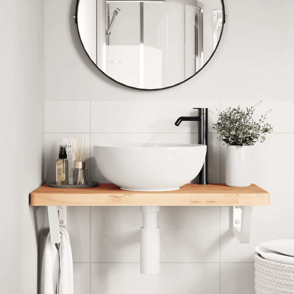 Basin Shelf Wall Mounted Steel and Solid Wood Beech