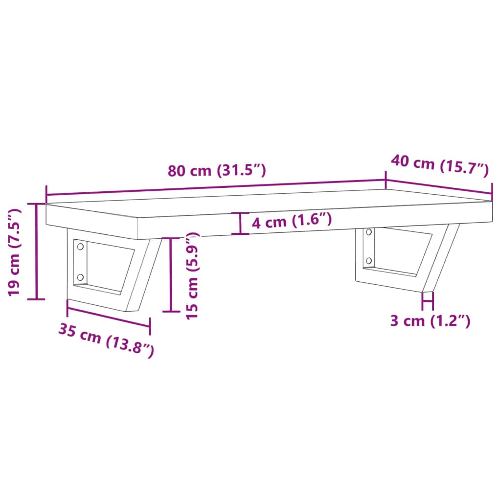 Basin Shelf Wall Mounted Steel and Solid Wood Beech