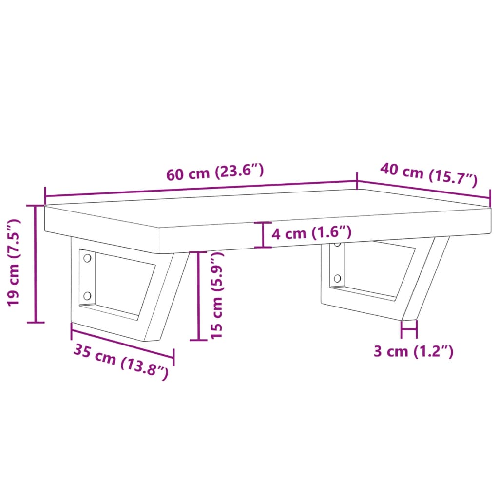Basin Shelf Wall Mounted Steel and Solid Wood Beech