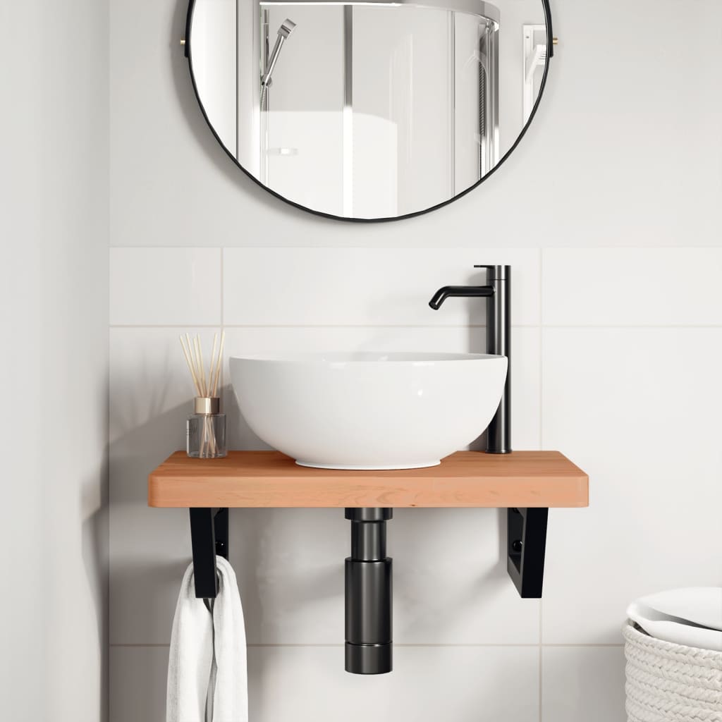 Basin Shelf Wall Mounted Steel and Solid Wood Beech