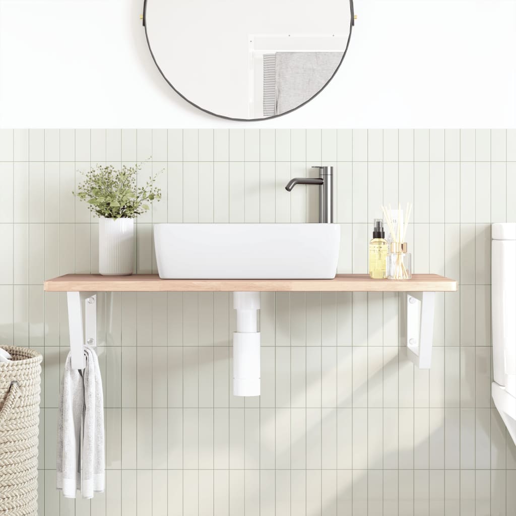 Basin Shelf Wall Mounted Steel and Solid Wood Oak