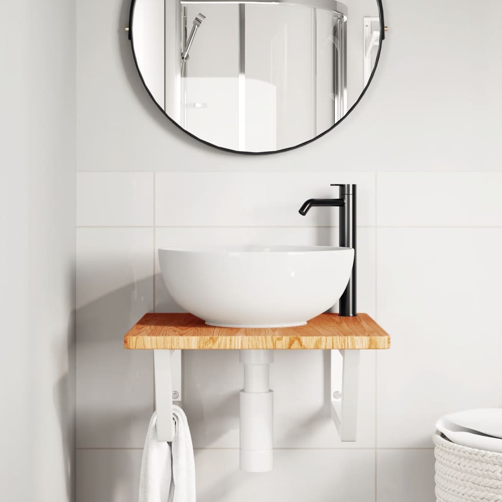 Basin Shelf Wall Mounted Steel and Solid Wood Oak