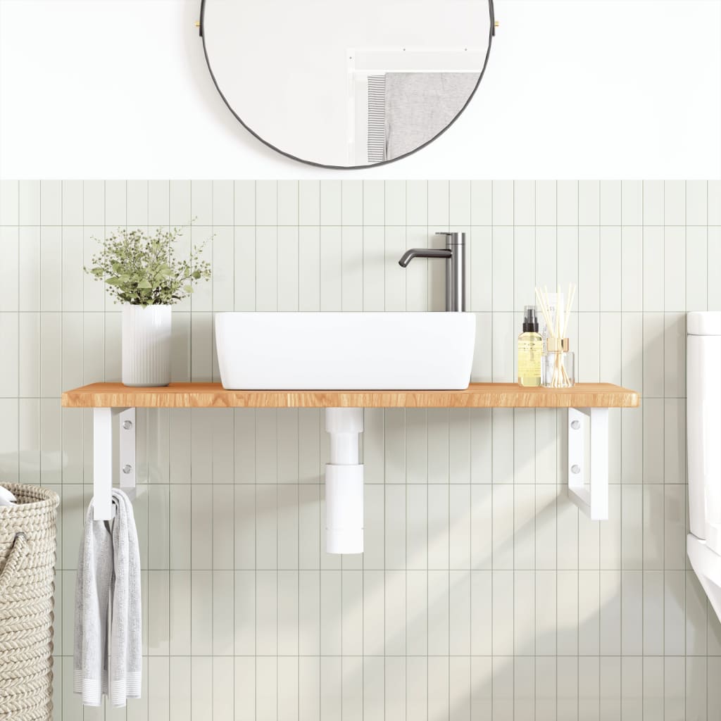 Basin Shelf Wall Mounted Steel and Solid Wood Oak