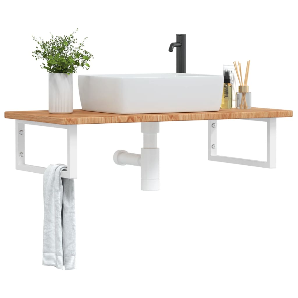 Basin Shelf Wall Mounted Steel and Solid Wood Oak