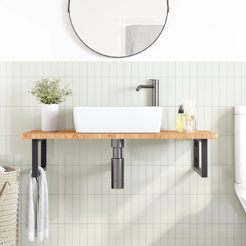 Basin Shelf Wall Mounted Steel and Solid Wood Oak