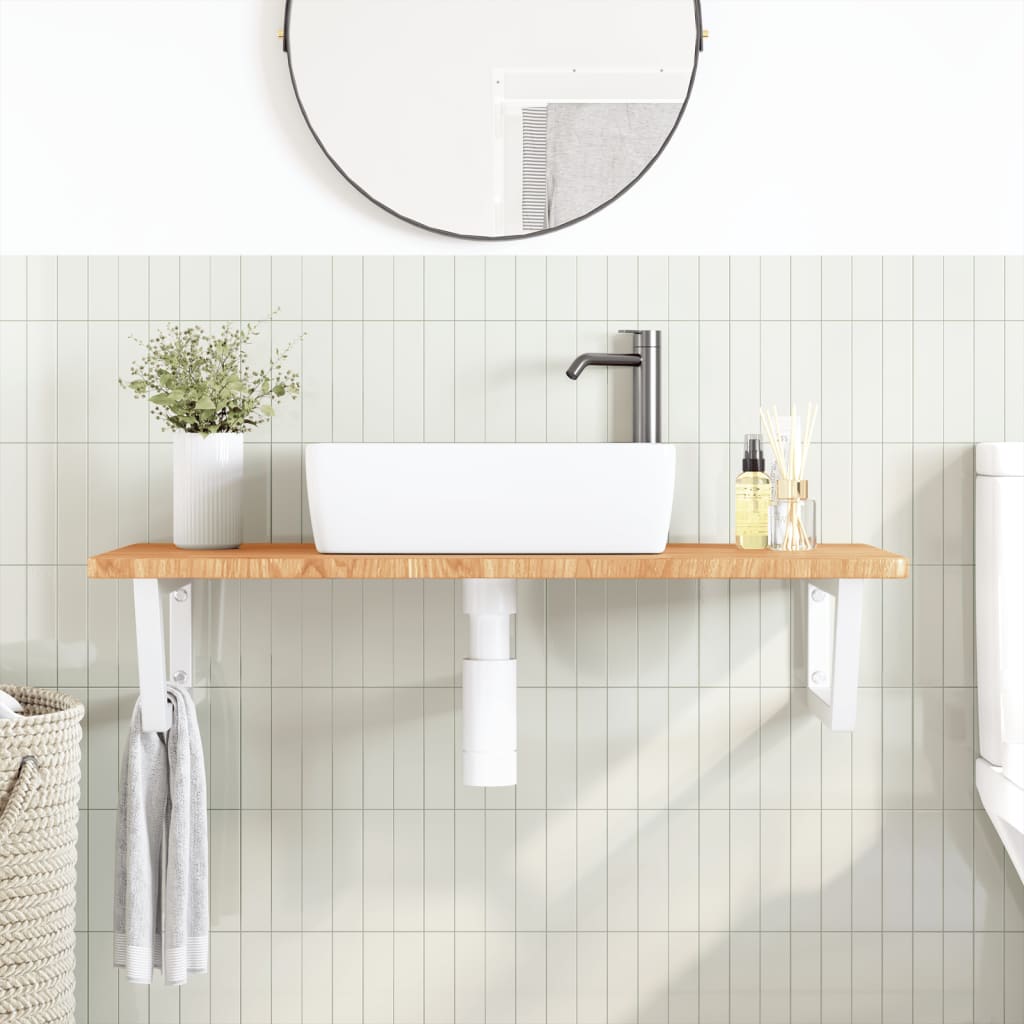 Basin Shelf Wall Mounted Steel and Solid Wood Oak