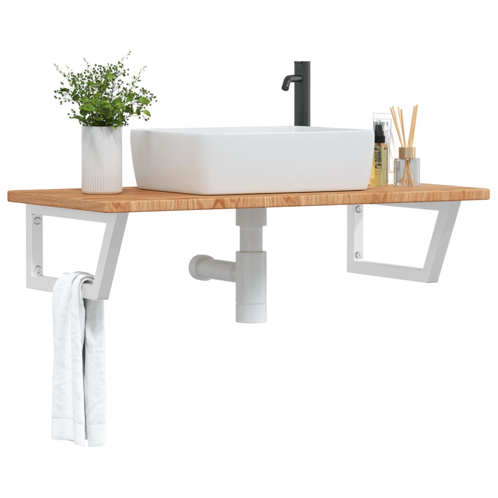 Basin Shelf Wall Mounted Steel and Solid Wood Oak