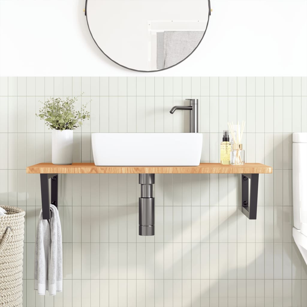 Basin Shelf Wall Mounted Steel and Solid Wood Oak