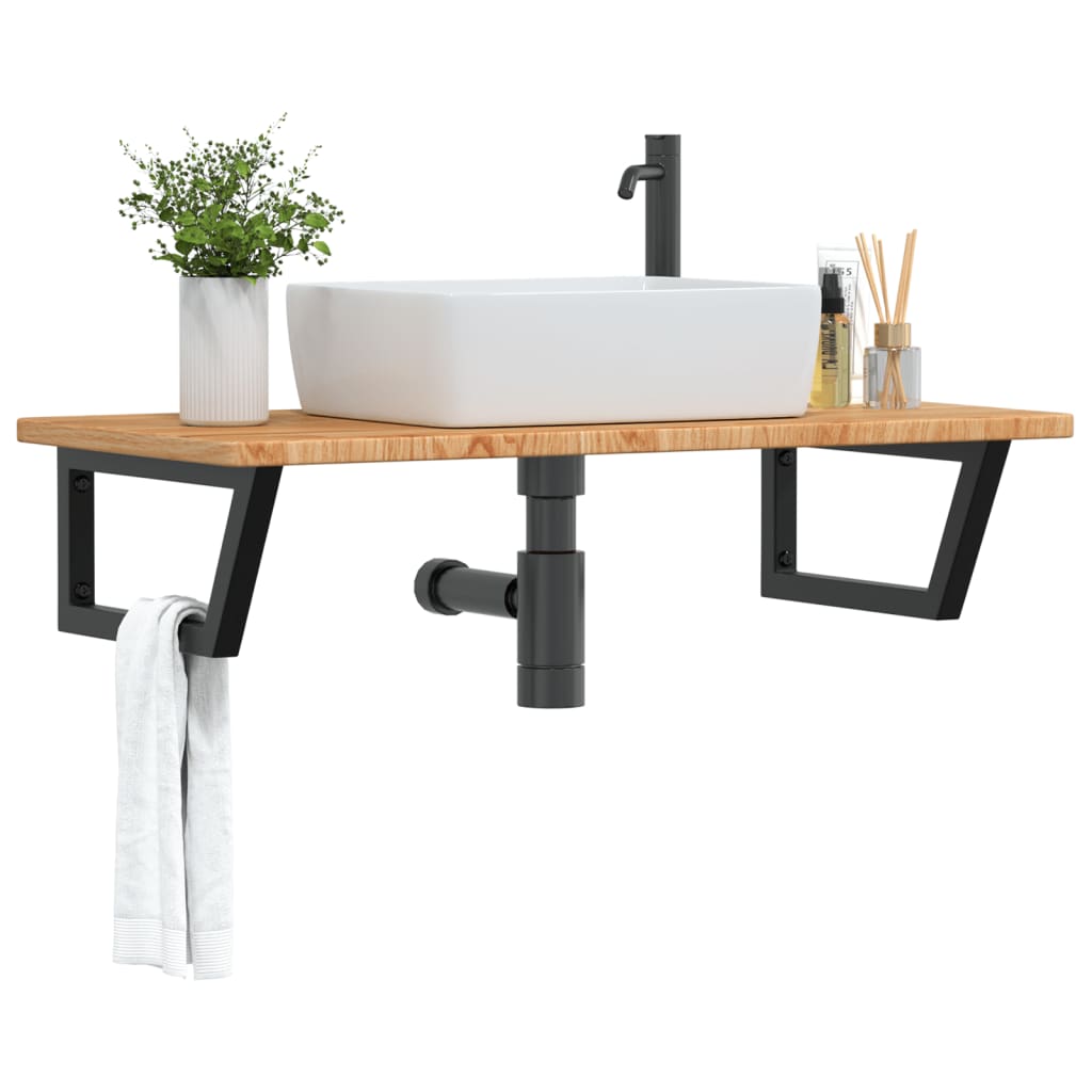 Basin Shelf Wall Mounted Steel and Solid Wood Oak