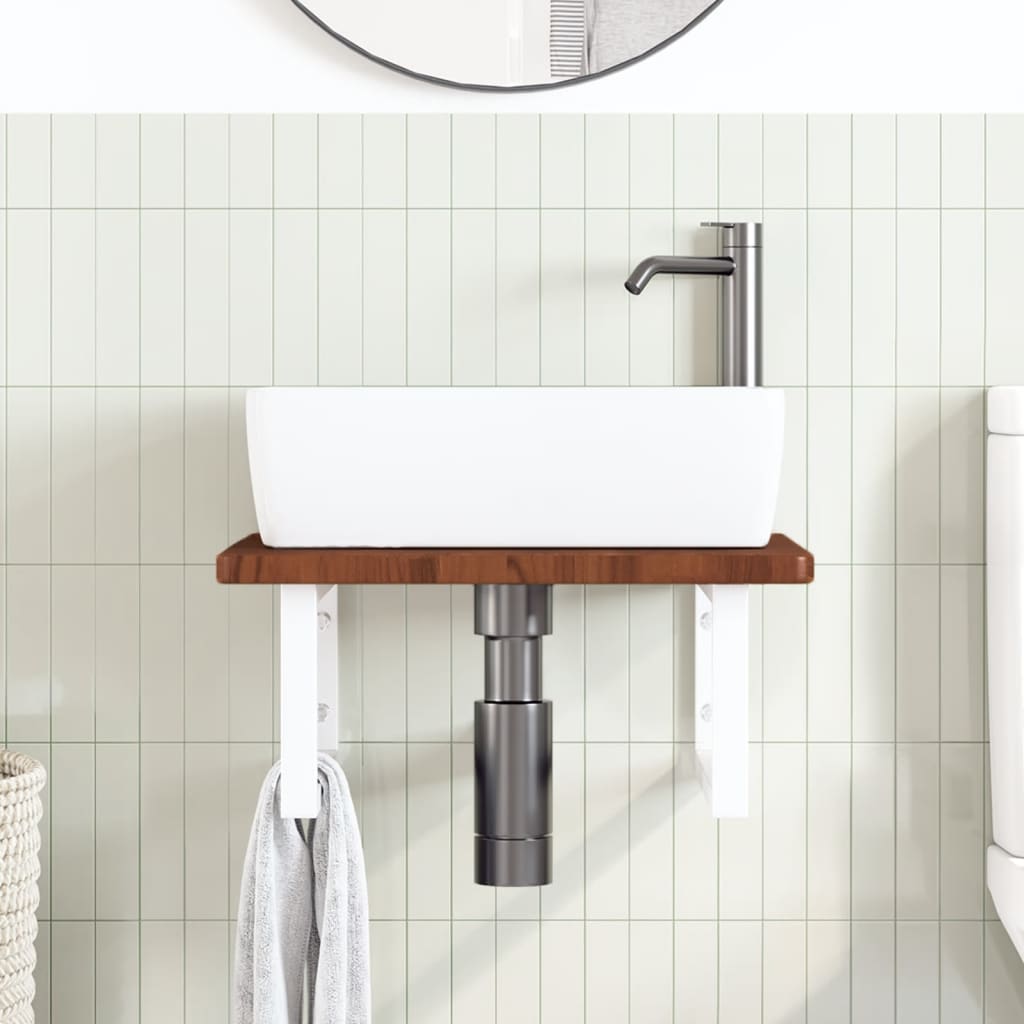 Basin Shelf Wall Mounted Steel and Solid Wood Oak