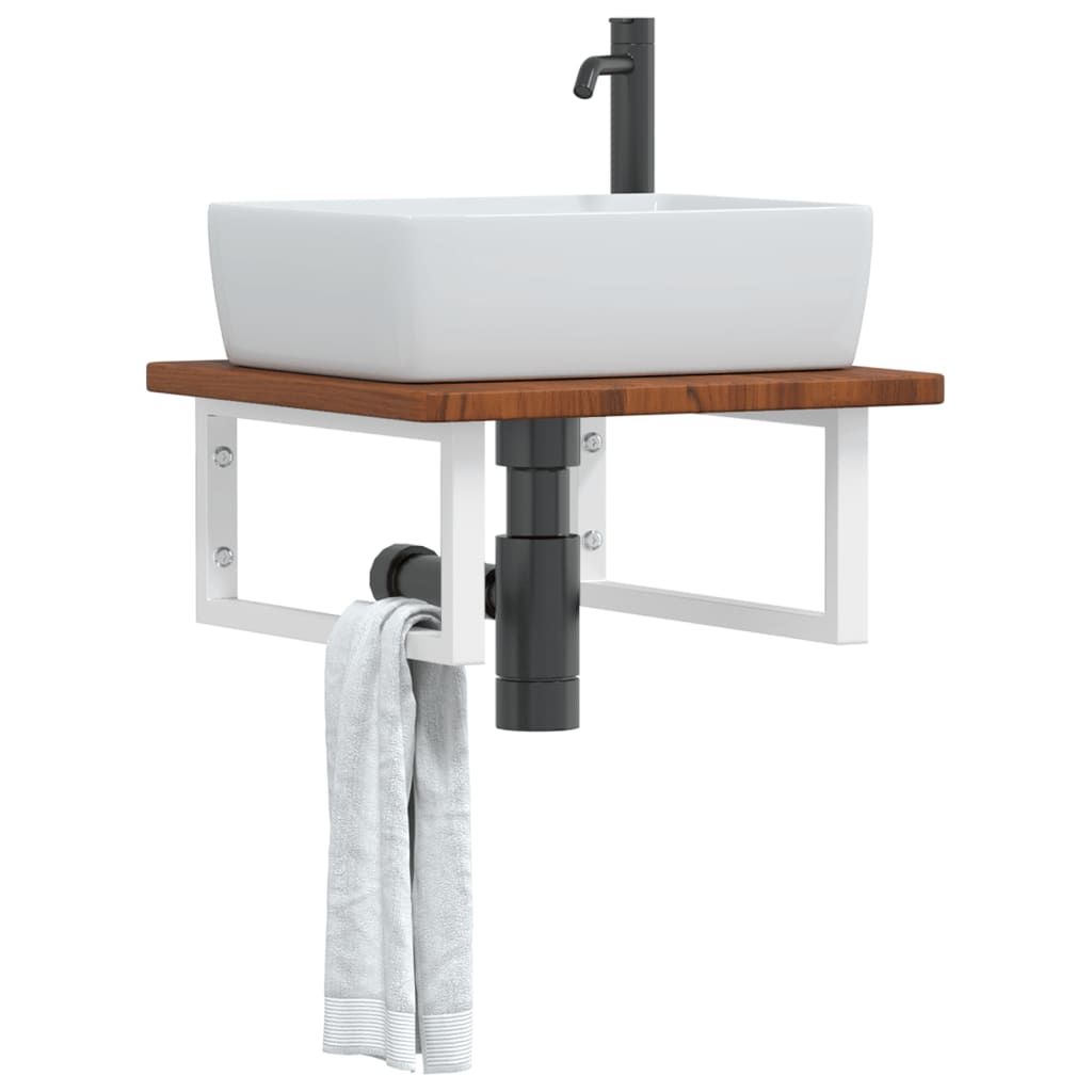 Basin Shelf Wall Mounted Steel and Solid Wood Oak