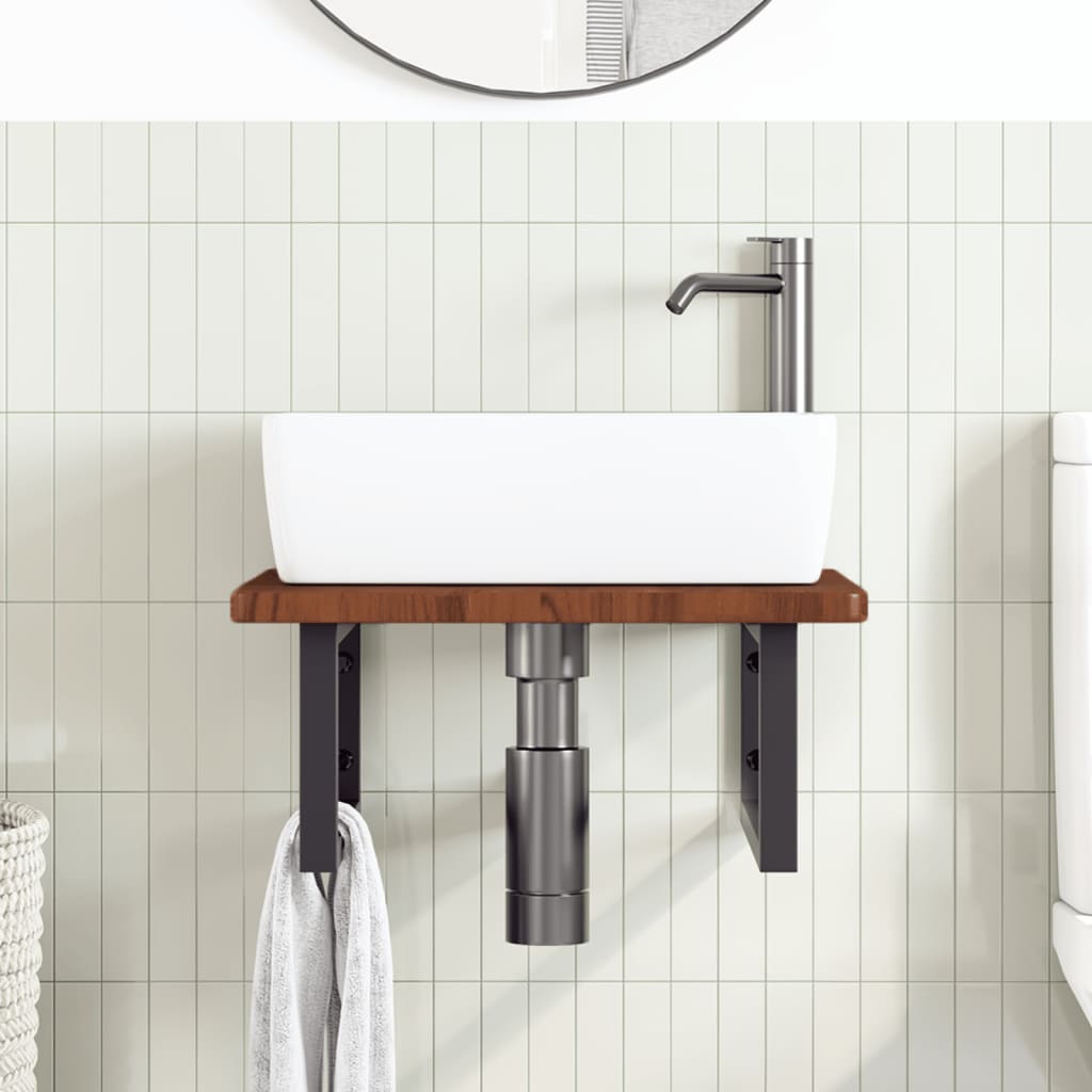 Basin Shelf Wall Mounted Steel and Solid Wood Oak