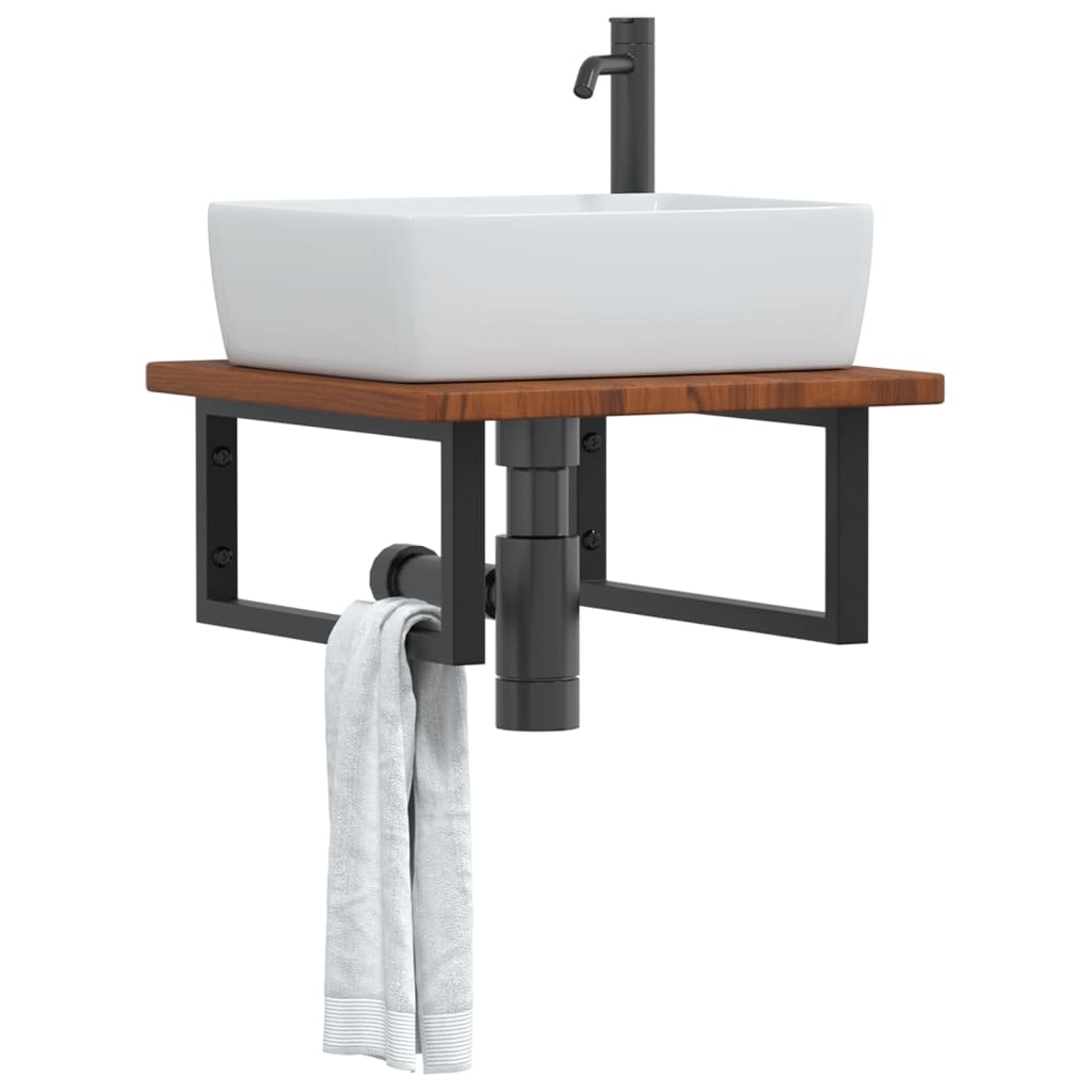 Basin Shelf Wall Mounted Steel and Solid Wood Oak